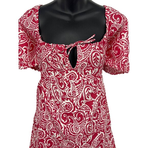 RVCA Women Dress Size Large 12 Here For It Mini Linen Short Sleeve Keyhole New - Picture 2 of 11